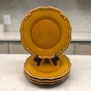 Set Of 4 Pier 1 European Country Yellow Dinner Plates Scalloped Embossed
